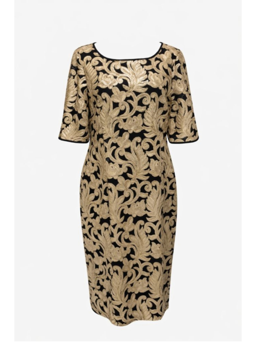 Antonio Melani Black Gold Sequin Embroidered Cocktail Dress 14